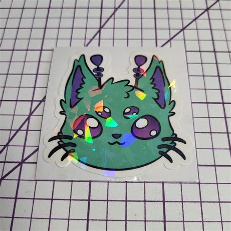 Alien Cat Sticker Holographic Stickers Etsy