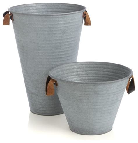 Galvanized Buckets with Leather Handles - Transitional - Indoor Pots ...