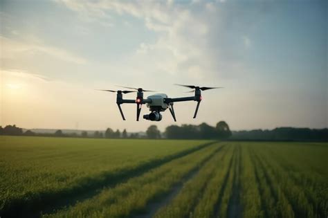 Drone agrícola voa para pulverizar fertilizante em campos de milho doce