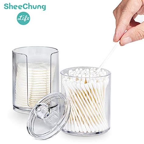 SheeChung Qtip Holder Dispenser Set Apothecary Jars Bathroom Clear