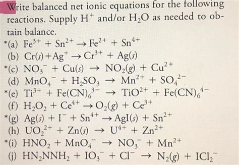 Write Balanced Net Ionic Equations For The Following