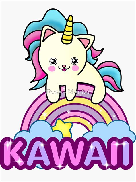 Cute Unicorn Cat With Happy Smile And Rainbow Sticker For Sale By Rose Mayfair Redbubble