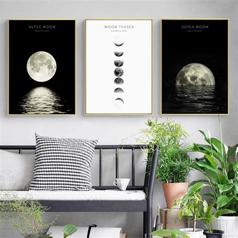 Amazing Moon Phases Canvas Print Landscape Nordic Poster | BVM Home