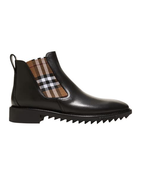 Burberry Men S Check Print Leather Chelsea Boots