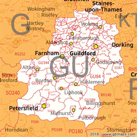 Guilford Postcode Area District And Sector Maps In Editable Format