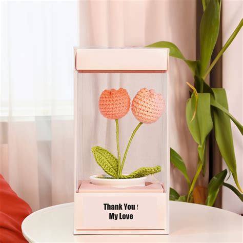 Personalized Handmade Crochet Tulip Gift Box Custom Message Bouquet