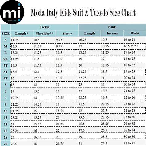 Boys Suits Size Chart Atelier Yuwaciaojp