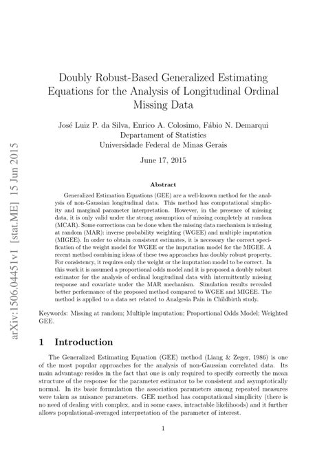 Pdf Doubly Robust Based Generalized Estimating Equations For The