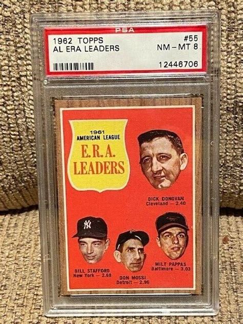 1962 Topps ERA Leaders PSA 8 CENTERD Card 55 Stafford Milt Pappas