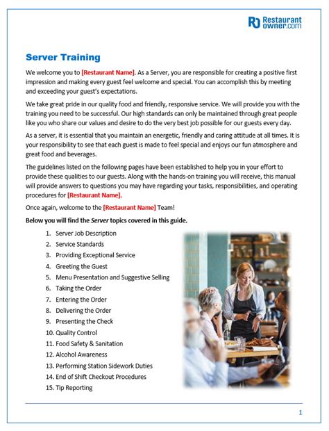 Restaurant Training Manual Template