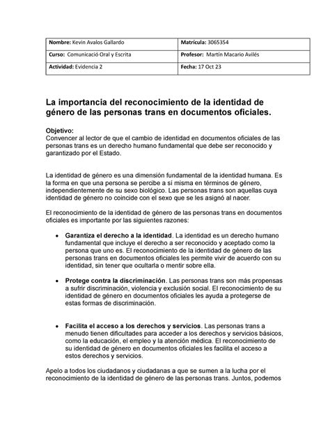 Ev 2 COE evidencia dos comunicación oral y escrita Nombre Kevin