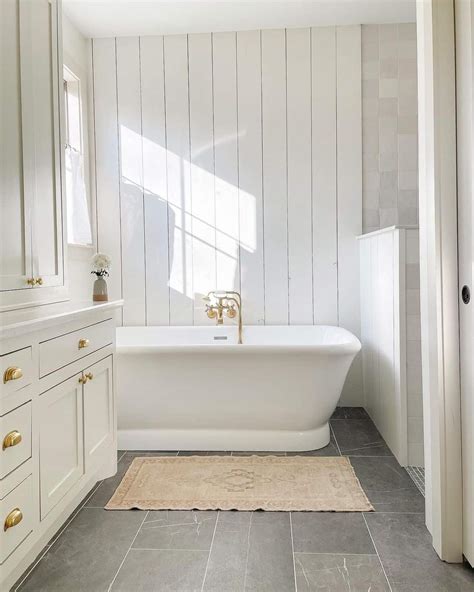 White Shiplap Paneling Around Freestanding Bathtub Soul Lane