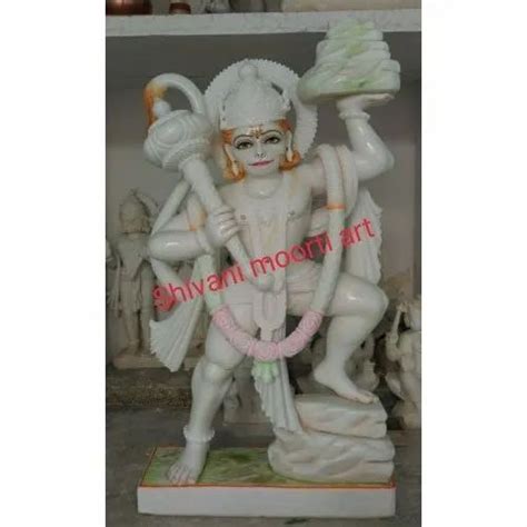 Shivani Mooti Art Multicolor Marble Veer Hanuman Statue For Worship At