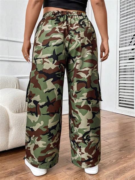 Shein Coolane Plus Camo Print Flap Pocket Side Cargo Pants Shein Usa