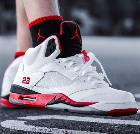 Fire Red 5s On Feet