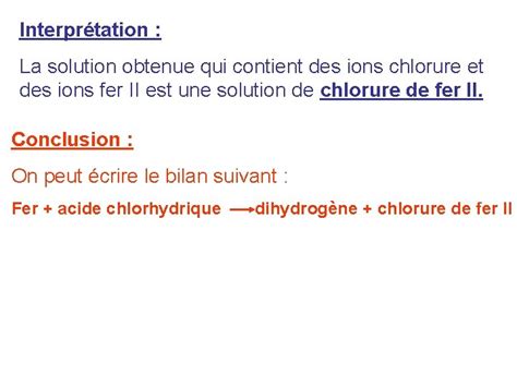 Chapitre V Reaction Entre Lacide Chlorhydrique Et Le