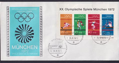 Bund 3 FDC s mit Block 8 Olympische Sommerspiele München ESST Augsburg