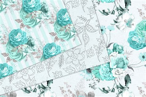 Turquoise Floral Digital Paper 475128 Textures Design Bundles