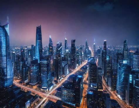 Futuristic city at night stock photo. Image of skyline - 298742450