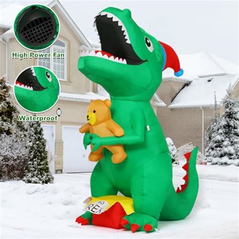 Goosh 7 Ft Christmas Inflatables Dinosaur Outdoor Decorations Blow Up