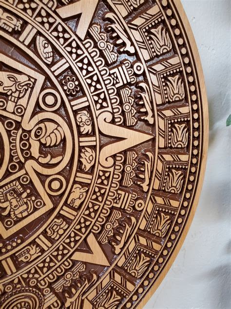 Wood Carved Aztec Calendar Wall Art High Detail Aztec Wood Etsy