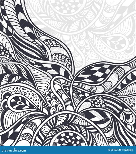 Abstract Background In Zen Tangle Zen Doodle Style Black On White Stock