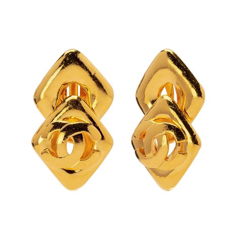 Antique And Vintage Jewelry Chanel Double Diamond Shaped Logo Earrings