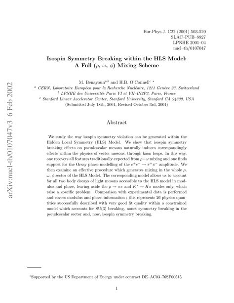 Pdf Isospin Symmetry Breaking Within The Hls Model A Full Rho