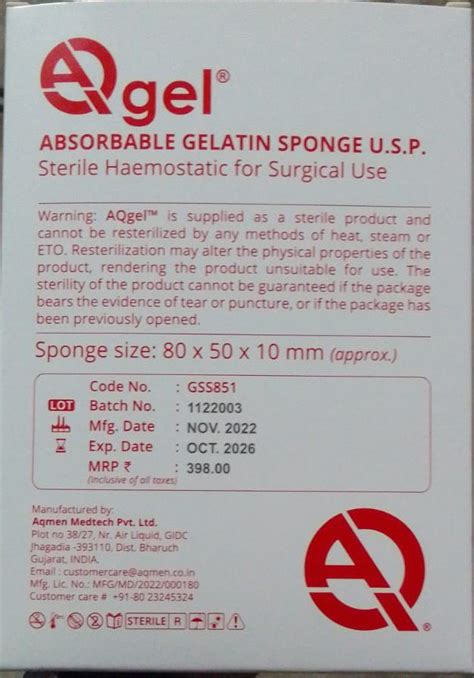 Absorbable Gelatin Sponge For Sterile Haemostatic Sponge Size