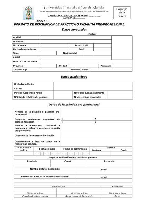 PDF 2 Formato De Inscripcion De La Pasantia O Practica Preprofesional