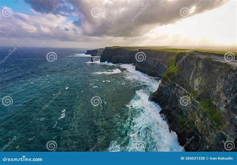 Scenic Aerial View of Cliffs of Moher at Sunrise Stock Photo - Image of ...