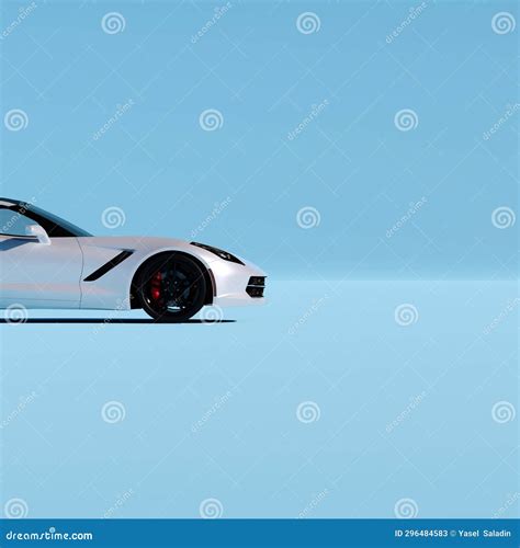 A White Sports Car With Blue Background Stock Image Image Of