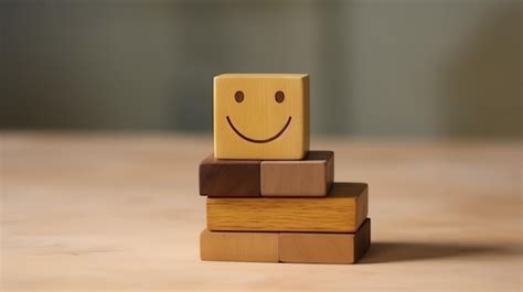 Premium Photo A Wooden Block Label With Happy Smile Relax Face Good