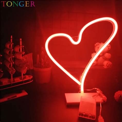 Tonger Romantic Big Heart Led Neon Sign Wedding Room Decorations Home Wall Decor Ts For