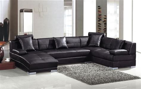 Modern Black Leather U Shape Sectional Sofa With Chaise Modern