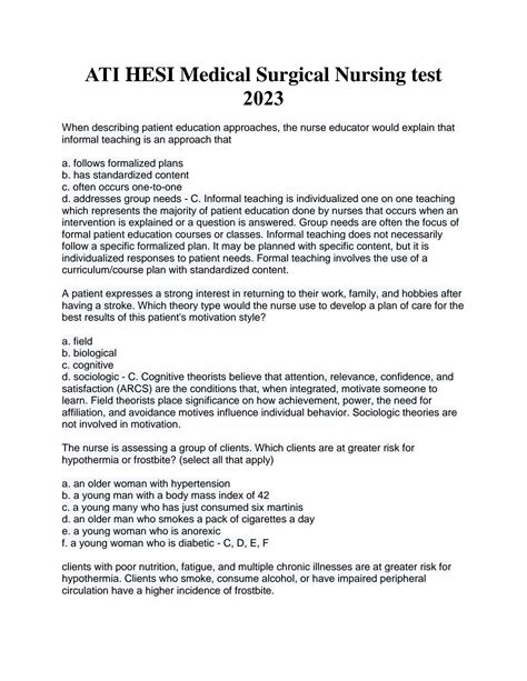 SOLUTION Ati Hesi Medical Surgical Nursing Test 2023 Studypool