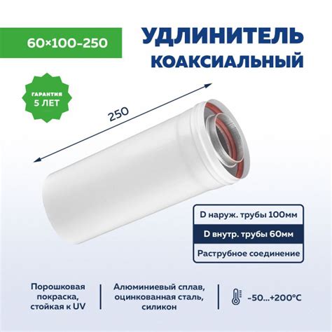 Удлинитель коаксиальный 60х100-250 мм, труба для коаксиального дымохода ...