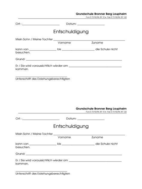 Ausf Llbar Online Entschuldigung Der Schler Durch Eltern Fax Email