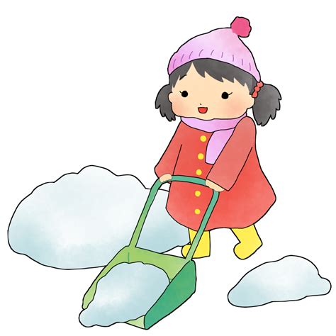 雪かきをしている子供のかわいいイラスト画像素材（フリー、無料）