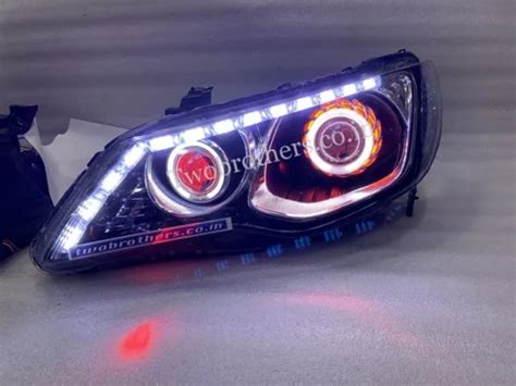 Honda Civic Dual Projector Headlights With Matrix Drl With Red Demon