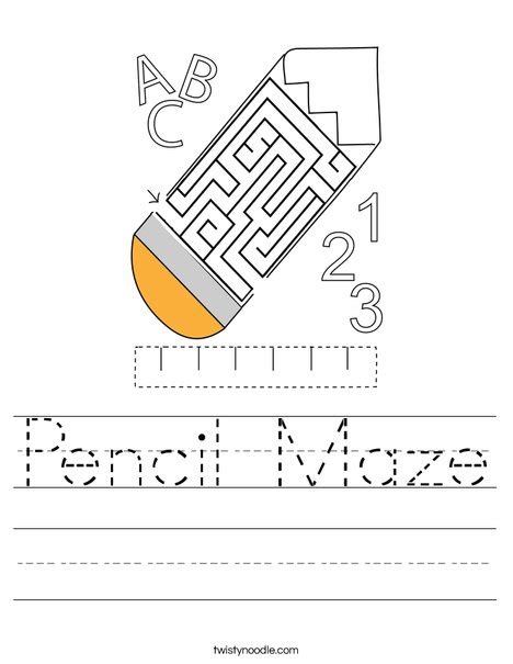 Pencil Maze Worksheet Twisty Noodle