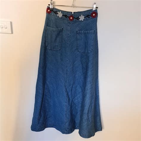 Gorman Denim Skirt With Floral Embroidery A Cottage Depop