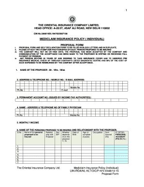 Fillable Online Orientalinsurance Org Proposal Form Oriental