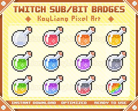 Potion Sub Badges In Cute Pixel Style Glass Jar Or Bottle Bit Badges