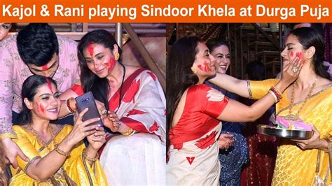 Kajol Devgan Rani Mukerji Spotted Playing Sindoor Khela At Durga Puja