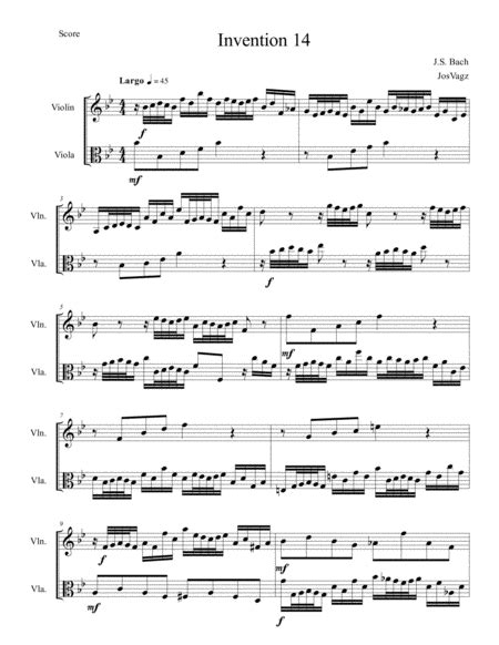 Invention In B Flat Major Bwv 785 Arr Josvagz Sheet Music Js