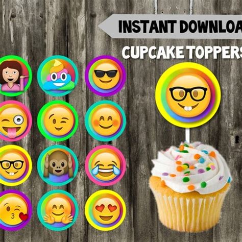 Emoji Cupcake Toppers Instant Download Edit Yourself Emoji Etsy