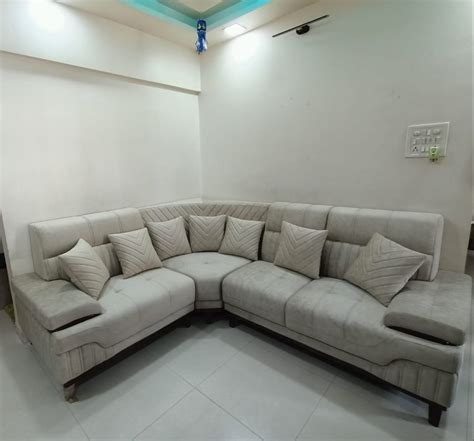 Wooden Velvet 5 Seater Grey L Shape Sofa Without Lounger At Rs 40000