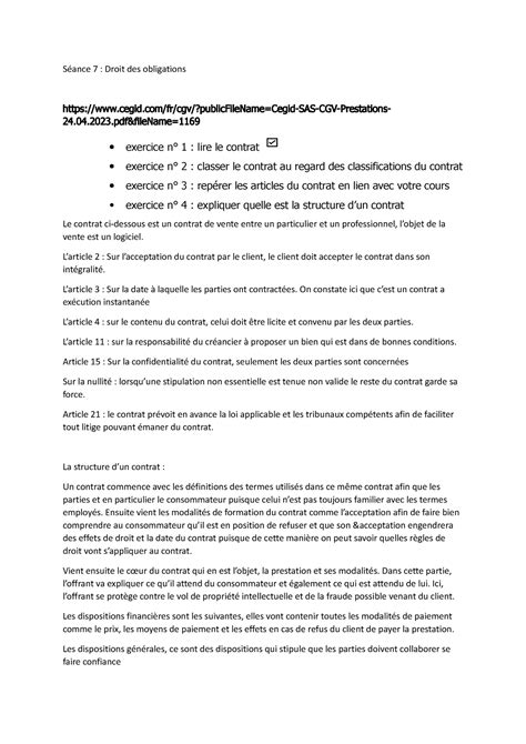 Séance 7 cas pratique Séance 7 Droit des obligations Studocu