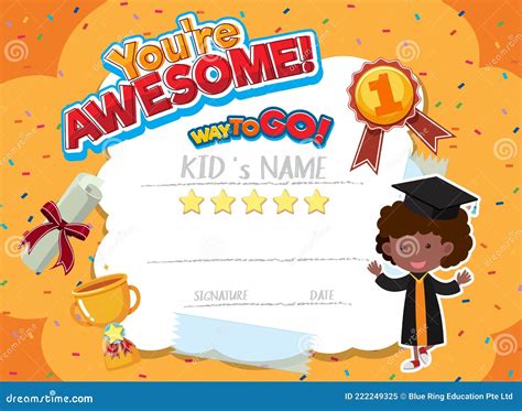 Cute Motivational Cartoon Certificate for Children Stock Vector ...